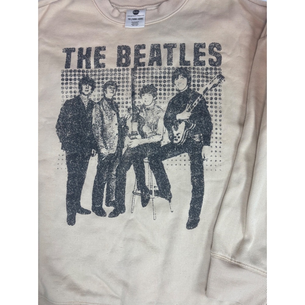 The Beatles American Tour 1965 Graphic Sweatshirt Tan Crewneck 1X 16W-18W